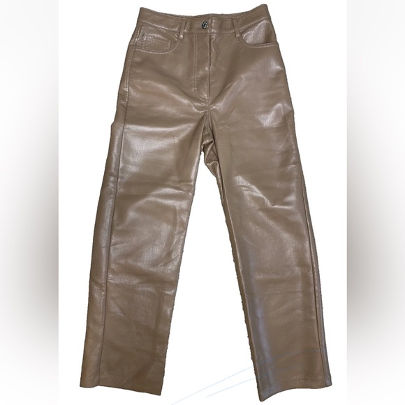 Wilfred Pants - Aritzia Wilfred Melina Pants Brown 2 Straight Leg Crop High Rise Vegan Leather